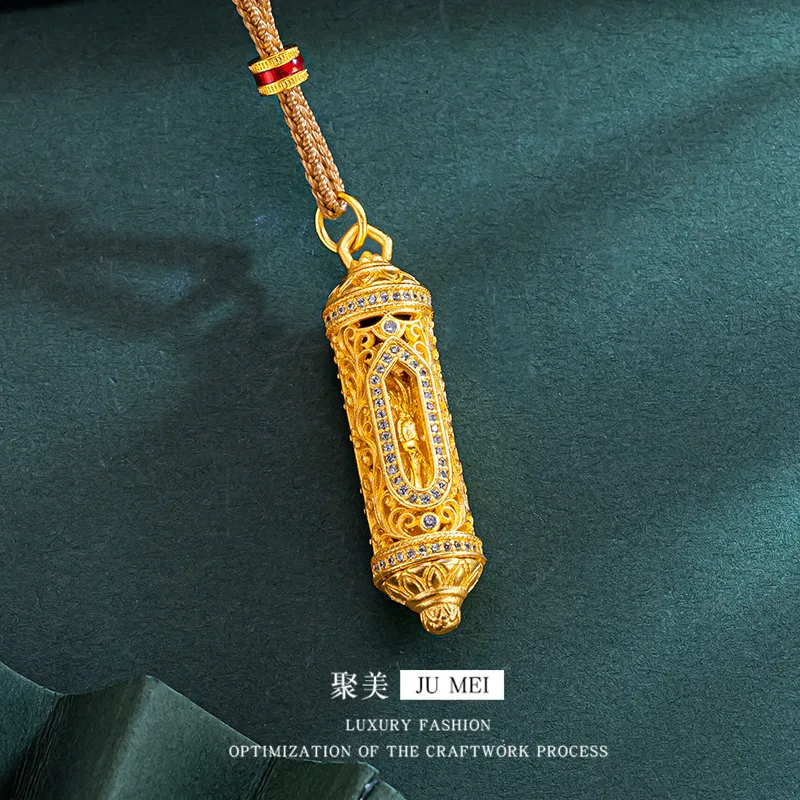 

Luxury 9999 24K real gold ethnic style Buddha light rotating cylinder niche micro-inlaid niche high-end sense rotating pendant