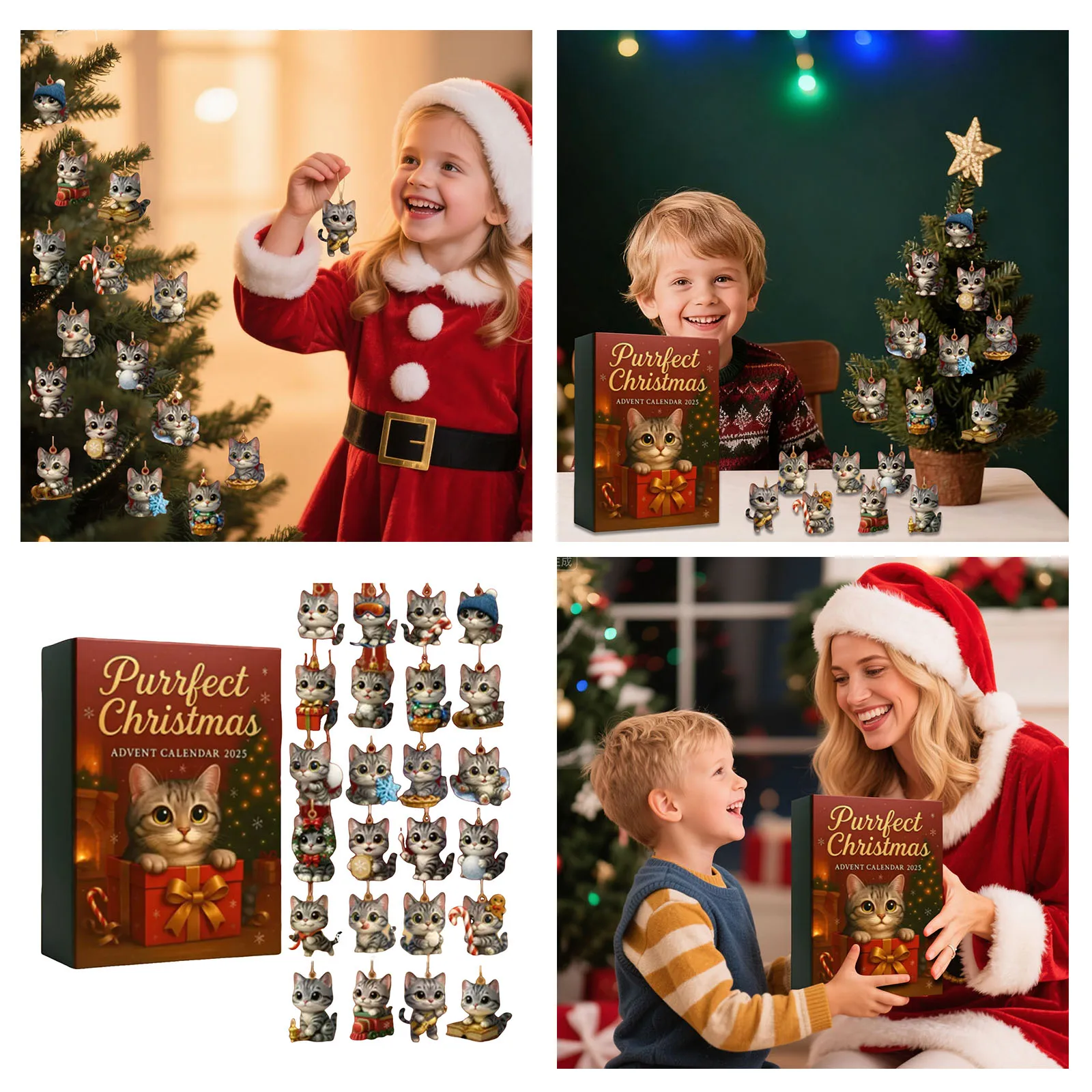 Balance de cuisine rechargeable avec minuterie Purrfect Christmas 2020, calendrier de l'avent Purrfect pour les amoureux des chats de Noël, minuterie de 2 minutes, brosse