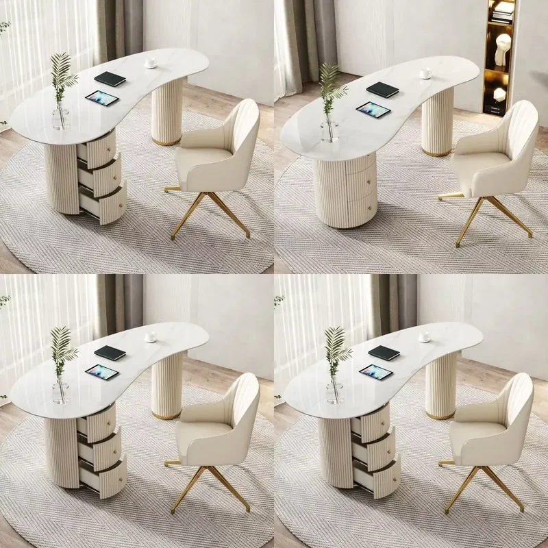 Light Stone Board Desk-Modern Design Office Medical & Consulting Desk with Chair