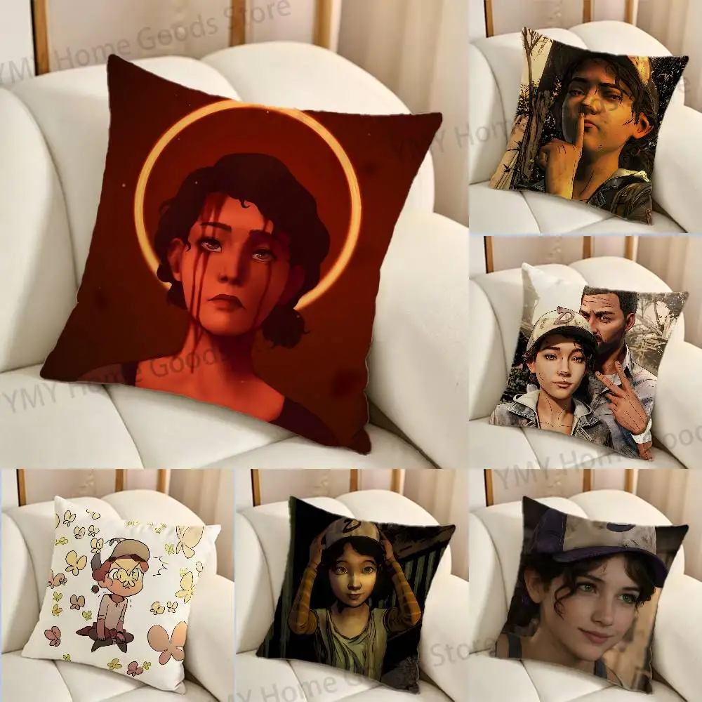 Cartoon C-Clementine TWD Print Throw Pillow Cover Square Cushion Case for Living Room Bedroom Decor
