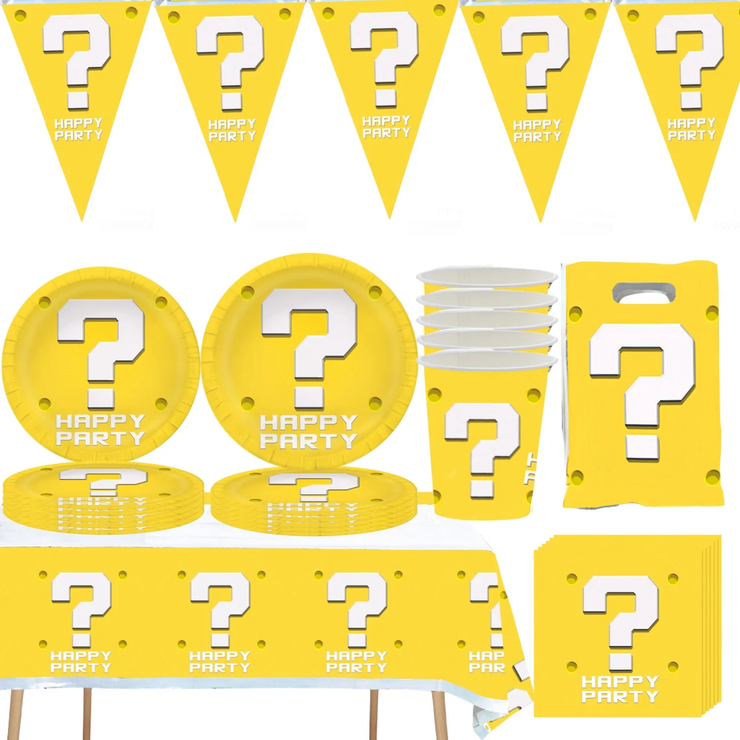 Super Mario Birthday Party Decor Yellow Question Mark Disposable Tableware Set Tablecloth Cup Plate Boys Toy Gift Party Supplies