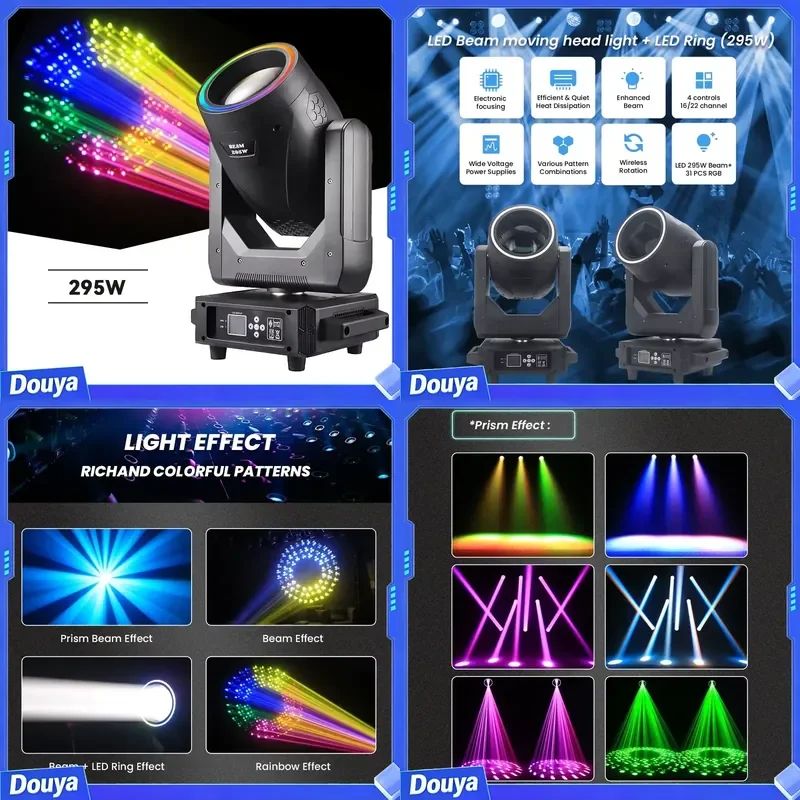 295W Sharpy 14r Beam Moving Head Light Double Prism Disco Dj Cabeza Movil Rainbow Spot DMX512 Sky Luce Beam Light