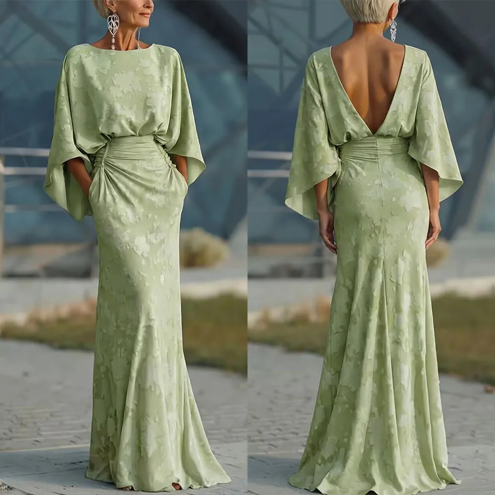 Customized O-neck Pleat Vestidos De Noche Elegantes High Quality Dress Sage Green Evening Gowns فساتين سيرين 블랙드레스 Serene Hill
