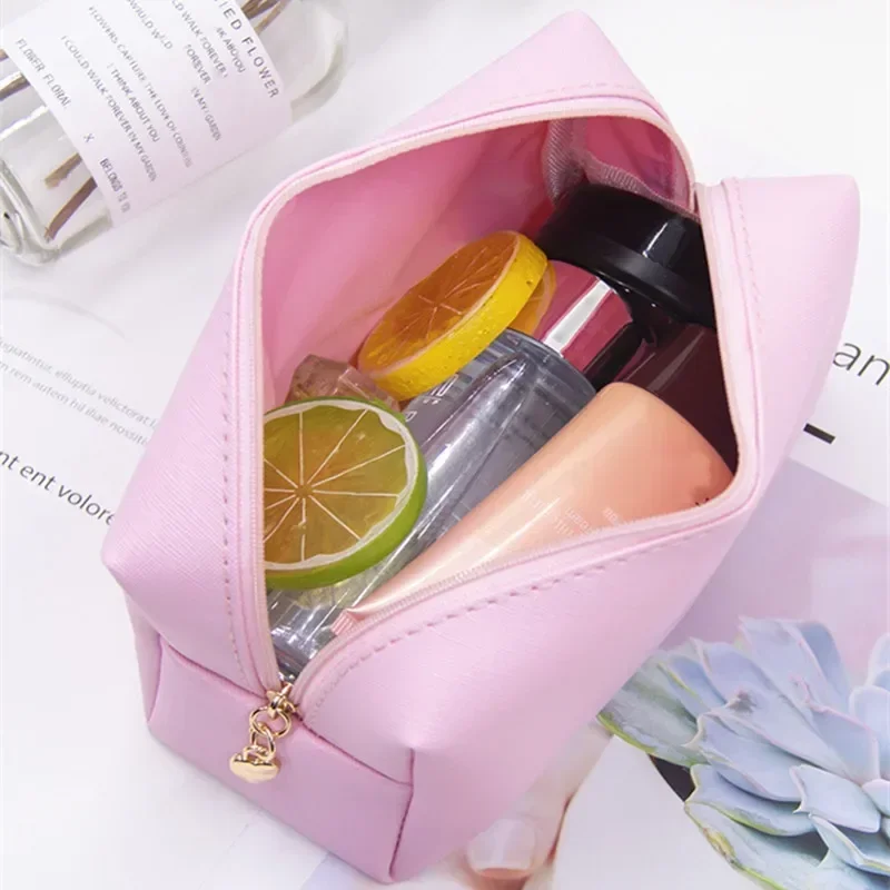 Bolsas de cosméticos de gran capacidad para mujer, organizadores de maquillaje de cuero PU con asa superior impermeables, bolsas de almacenamiento