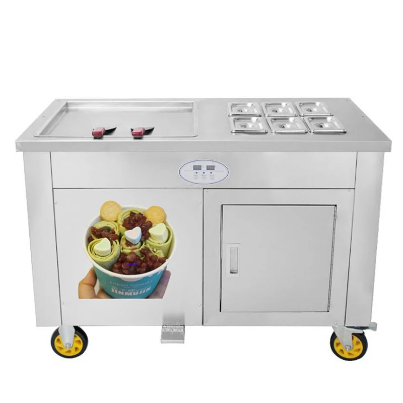 45cm Square Flat Pan Fruit Fried Ice Cream Roller Machine electric Frying Ice Cream Roll Machine with 6 Tanks and Defrost Plate