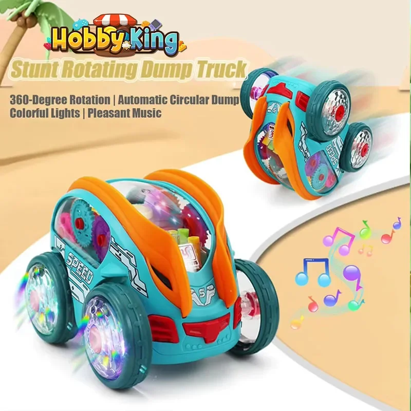 Elektrische Stunt Getriebe Auto Spielzeug Rotierenden Pull-back Transparent Auto Mit LED Sound Baby Schiebe Fahrzeug Kinder Jungen Neujahr geschenke