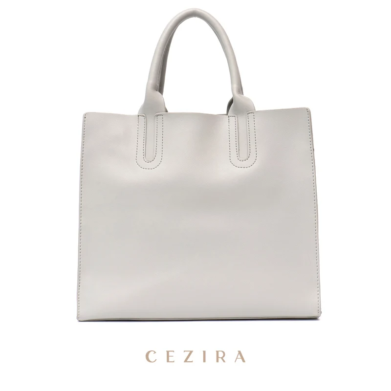 CEZIRA Women PU Vegan Leather Tote Brand Simple Solid Color Top-handle Bucket Liner Bag Female Daily Shoulder Crossbody Handbags