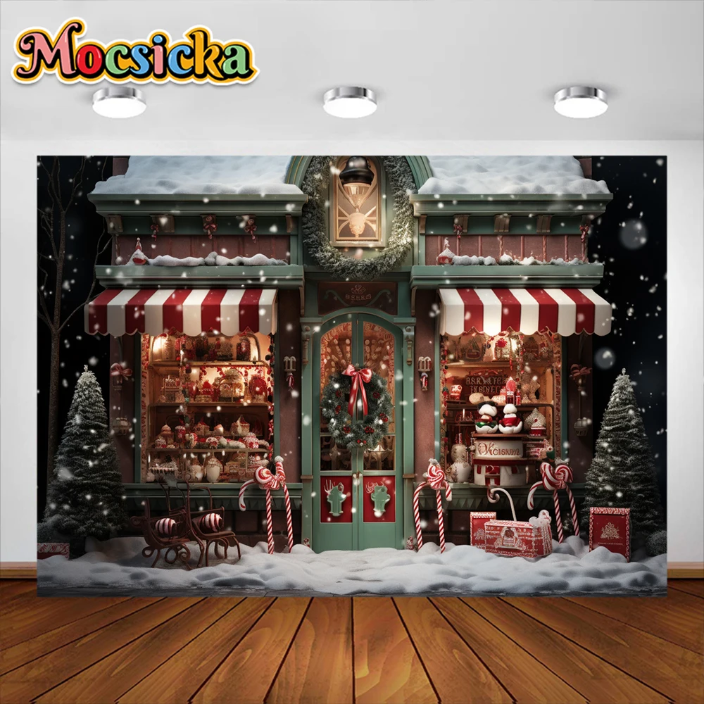 Christmas Candy Store Photography Backdrop Kids Portrait Props Adult Children Xmas Snow Toy House Background Studio Banner