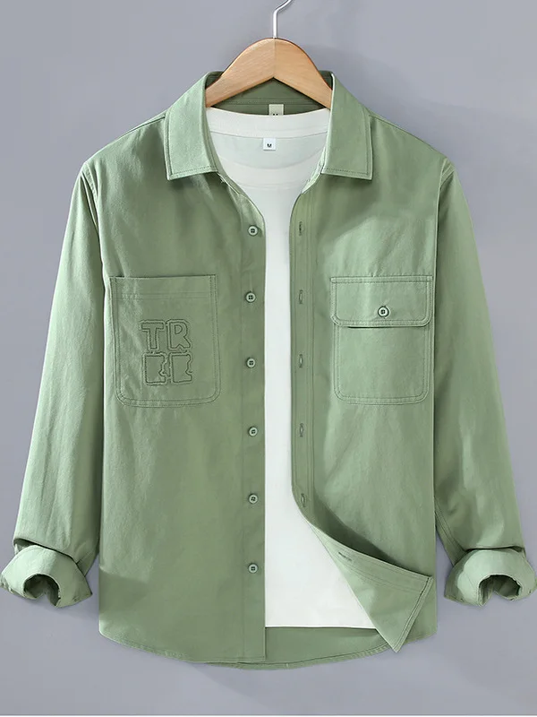 Men's Loose Fit Long Sleeve Shirt Cotton Patchwork Embroidered Casual Fashionable Autumn New Style Comfortable Breathable