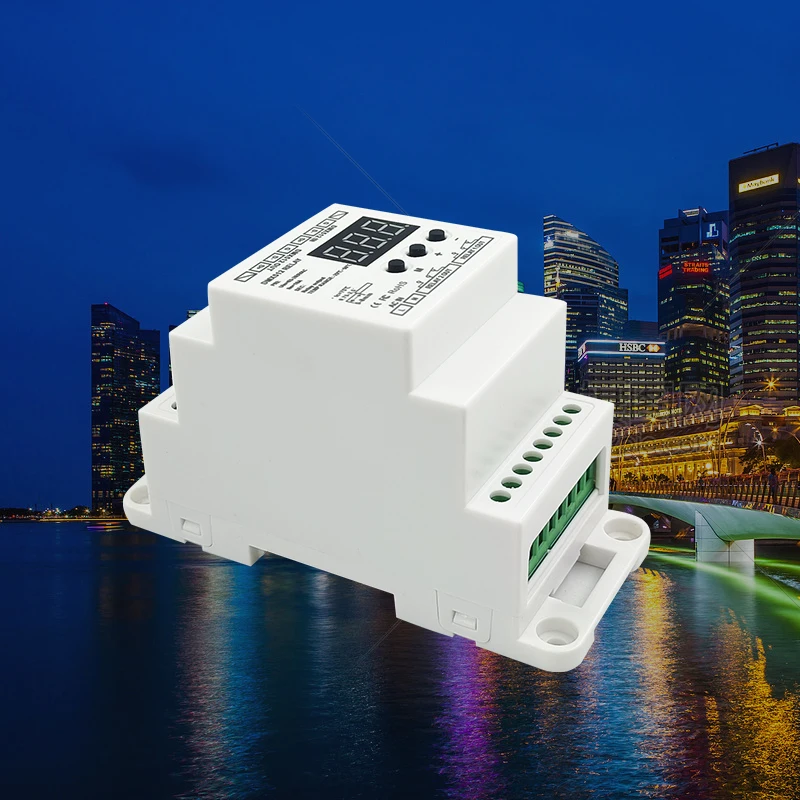 DIN Rail DMX512 to Relay Controller AC 85V-265V Input;10A*2CH Output 2 Channel DMX-RDM Relay Din Base