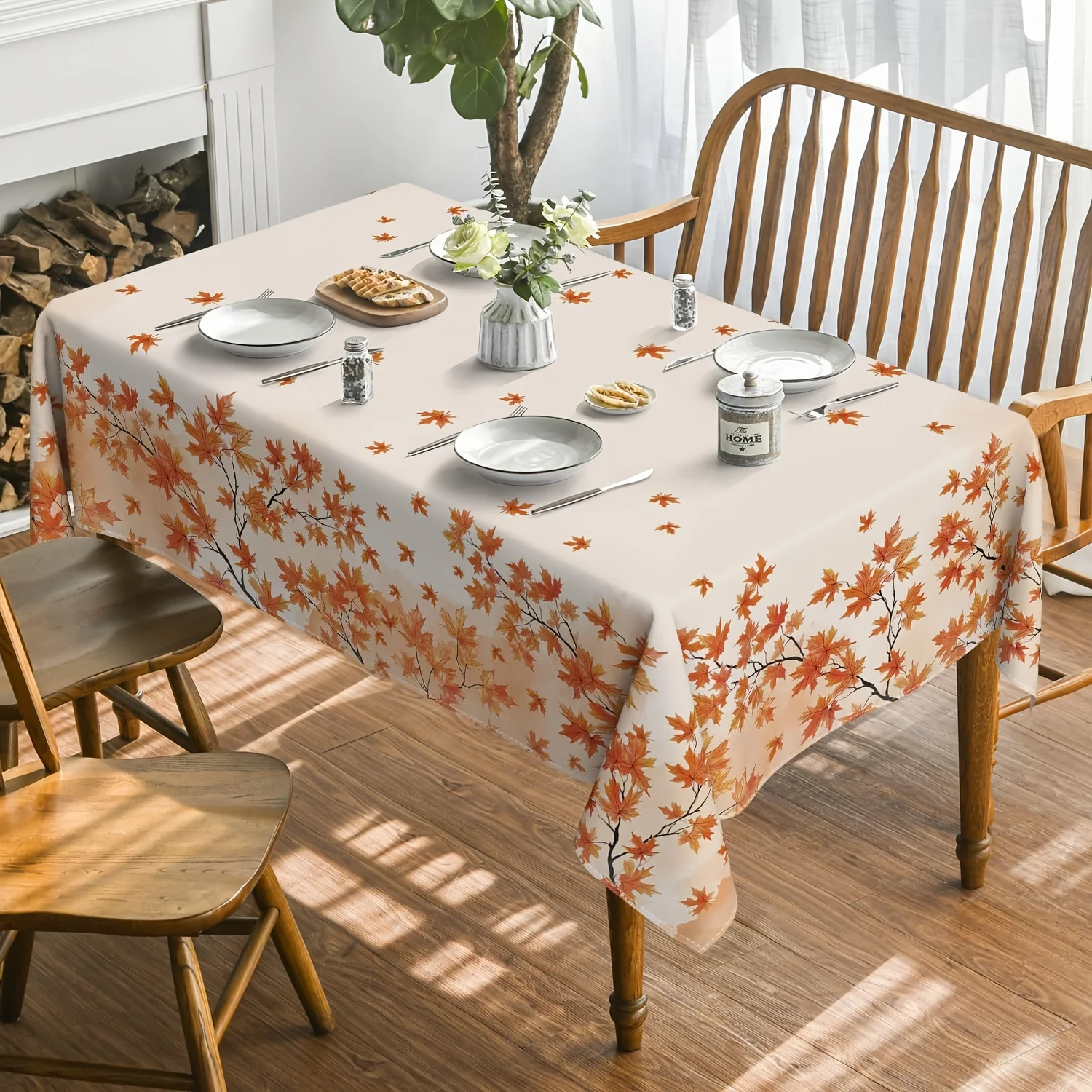 Autumn tablecloth, autumn harvest maple leaf watercolor washable seasonal tablecloth, suitable for partiesxzj