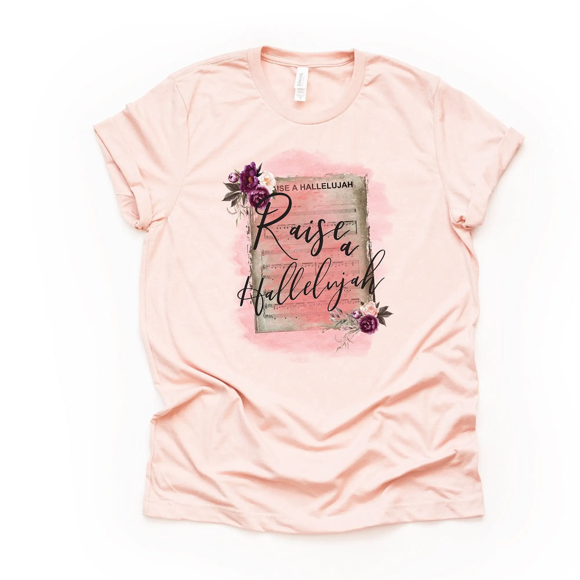 Christian T Shirt Beautiful Watercolor Raise A Hallelujah With Flowers Design On Premium Unisex 2 Color Choices Plus Size