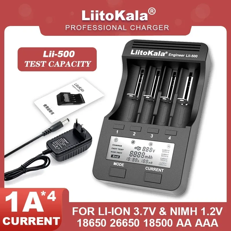 Liitokala Lii-500 1-5 sztuk LCD 3.7V 18650 18350 18500 16340 17500 26650 1.2V AAA NiMH wykrywanie pojemność ładowarka litowa