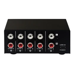 1 in 4 Out Stereo Signal Source Splitter Audio Frequency Signal Distribute Device Non Consumption Output RCA Interface