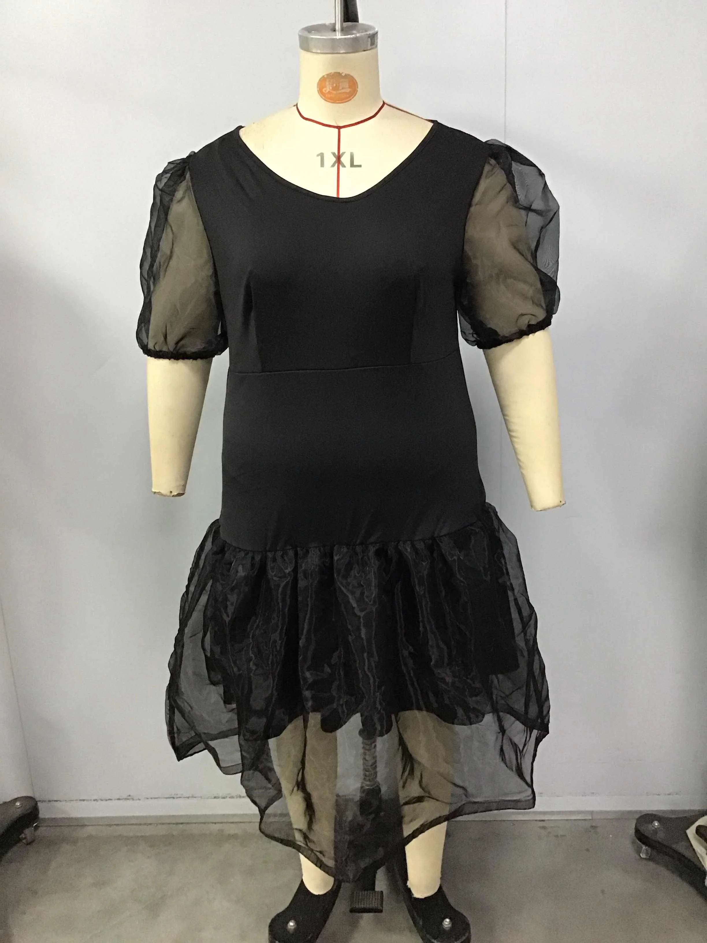 

Summer Dress 2025 for Women Plus Size Sheer Mesh Dress Puff Sleeve V-Neck Mermaid Dresses Short Sleeve Elegant Casual