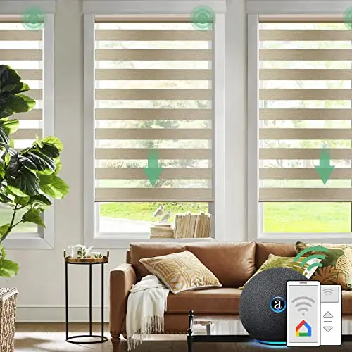 Modern Electric Motorized Blind Curtain Horizontal Pattern Roller Shades for Oriel Window Built-In Installation