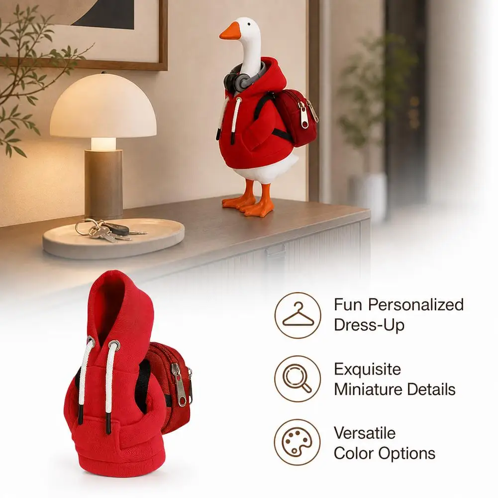 5 Inch Goose Outfits Red Hoodies Soft Solid Color Mini Porch Goose Hoodies Desk Goose Outfits Clothes for Table Decoration