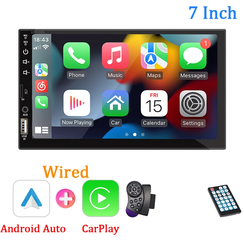 7 "autoradio 1 Din Carplay Android Auto Multimediaspeler HD Touchscreen FM AUX-ingang Bluetooth MirrorLink Universele autoradio