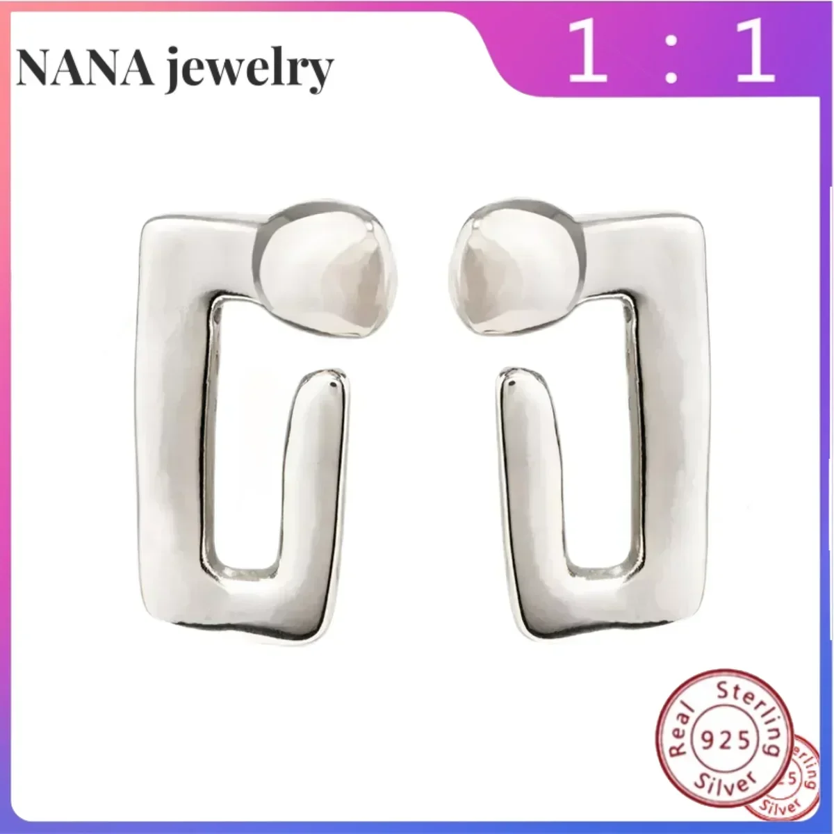 Unode50- Women's Nail Shaped Silver Earrings, Neutral And Fresh Style Jewelry, Unique Design, 2024 Original, New PR