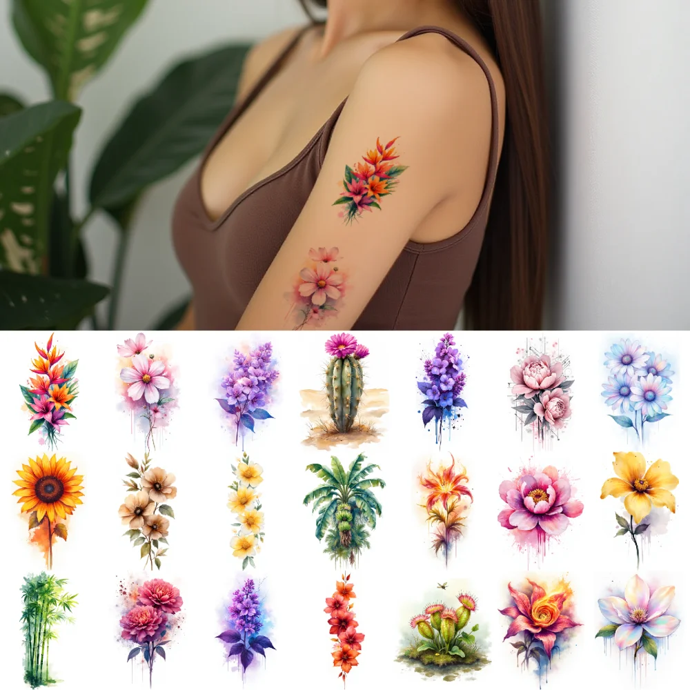 

9pcs Temporary Tattoo Temporary Tattoo Stickers Lilium Bamboo Hibiscus For Children Cheeks Shoulders