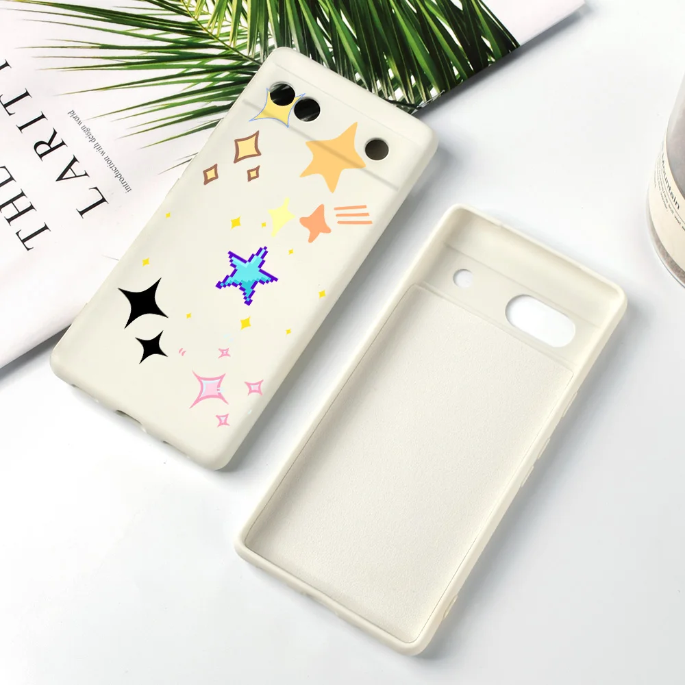 Soft Liquid Silicone Phone Case for Google Pixel 7a 7Pro 7 Protection Shell for Pixel 6a 6 6Pro Cartoon Moon and Stars Capinha