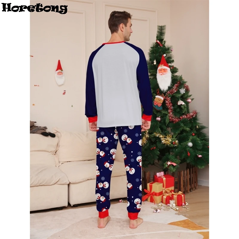 Neujahrs kostüme Cartoon Schneemann drucken Weihnachten Eltern-Kind passende Pyjamas Set 2 Stück Nachtwäsche Weihnachten Familien look pjs