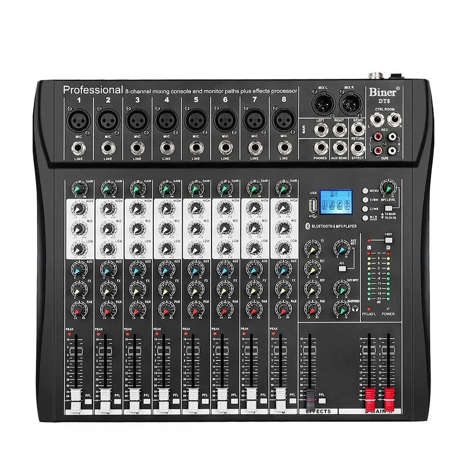 DT8 DJ Controller/Audio Console Mixer Professional 8 Channel Audio Interface Mixer