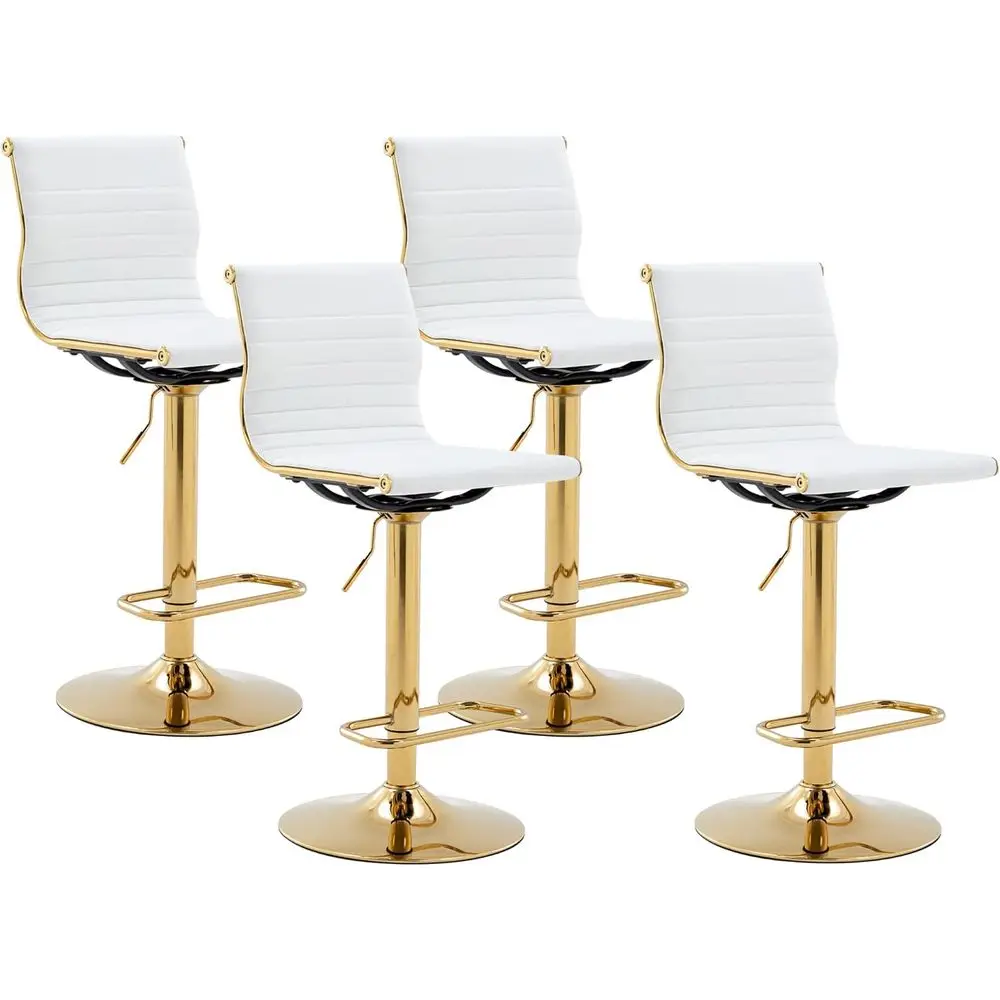 

Set of 4 White Leather Bar Stools with Gold Base for Kitchen Island or Breakfast Bar