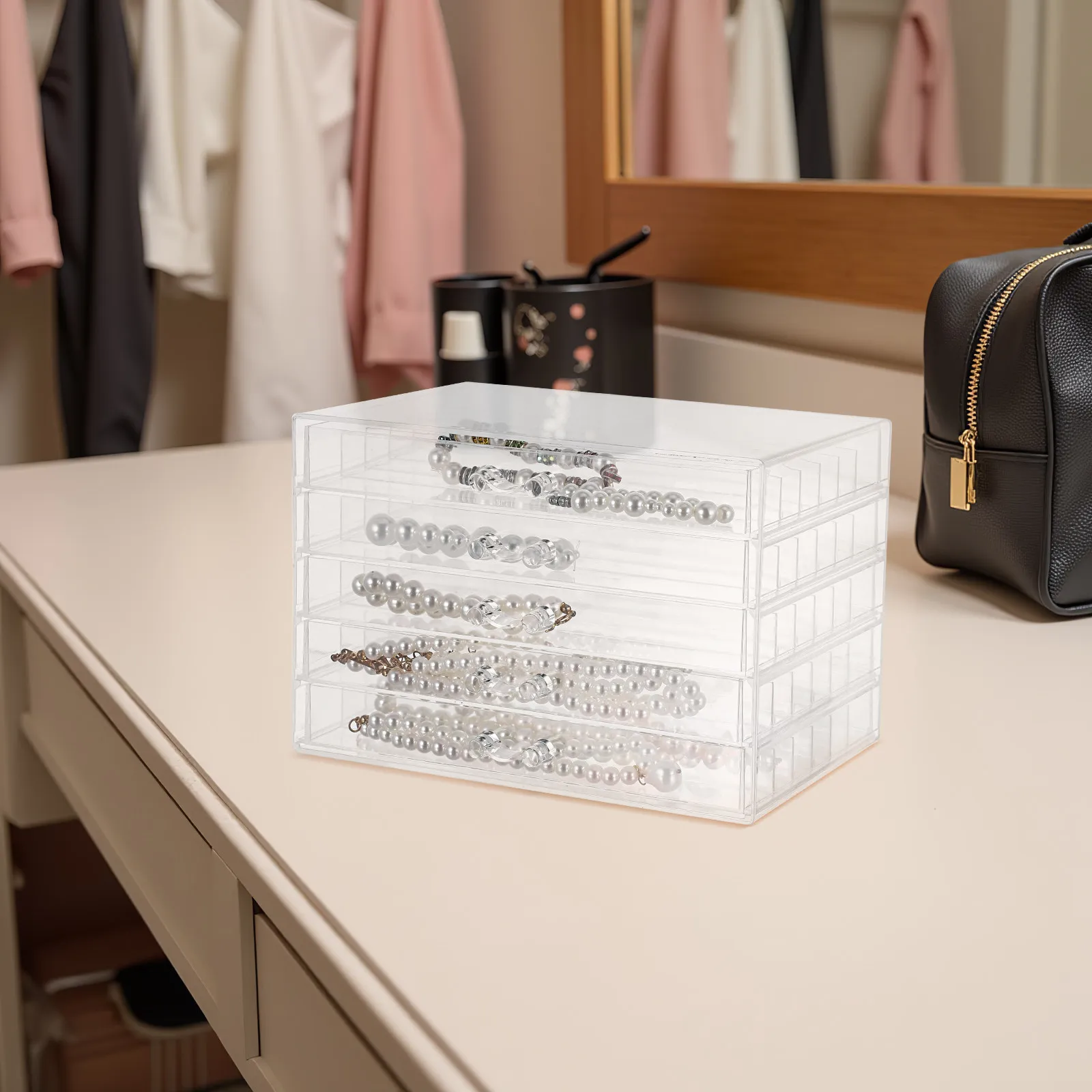 

5 Drawers Necklace Storage Organizer Clear Jewelry Holder Display Case Pendant Tray Necklace Storage Organizer