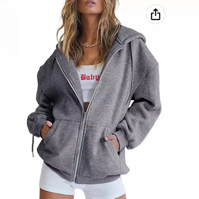 Women\'s Cute Hoodie Girls Fall Jacket Oversized Sweatshirt Casual Drawstring Clothes Zipper Thick