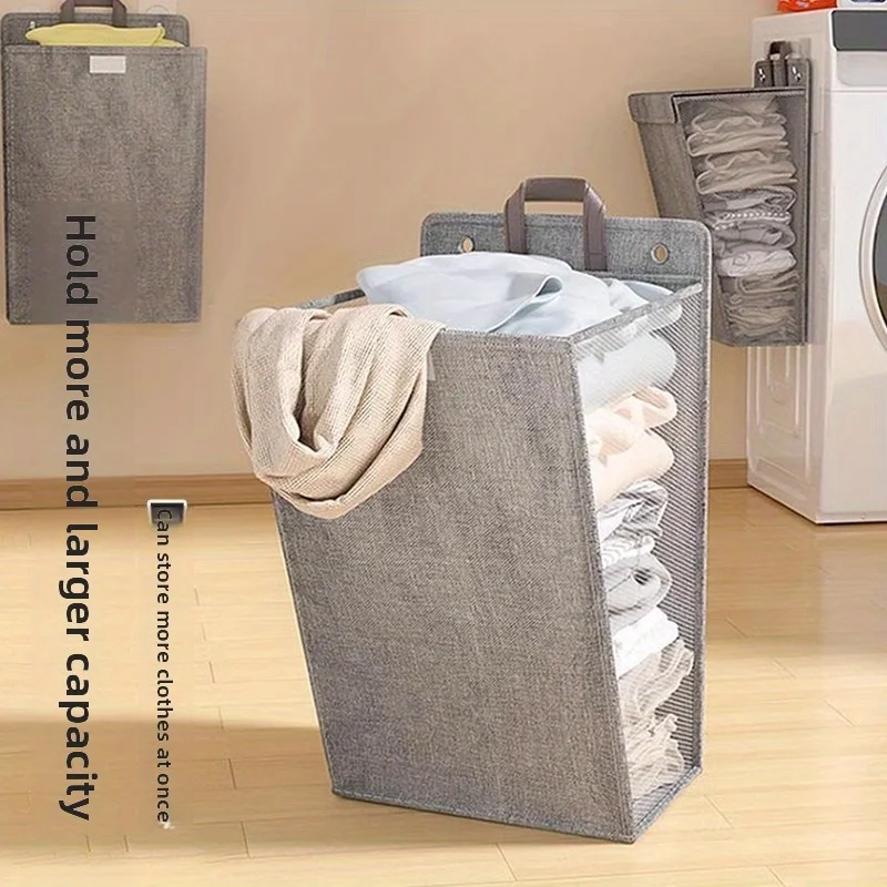1pc Foldable Wall-Mounted Laundry Hamper with Lid, Space-Saving Oxford Cloth Storage Basket for Bathroom, Bedroom & Living Room