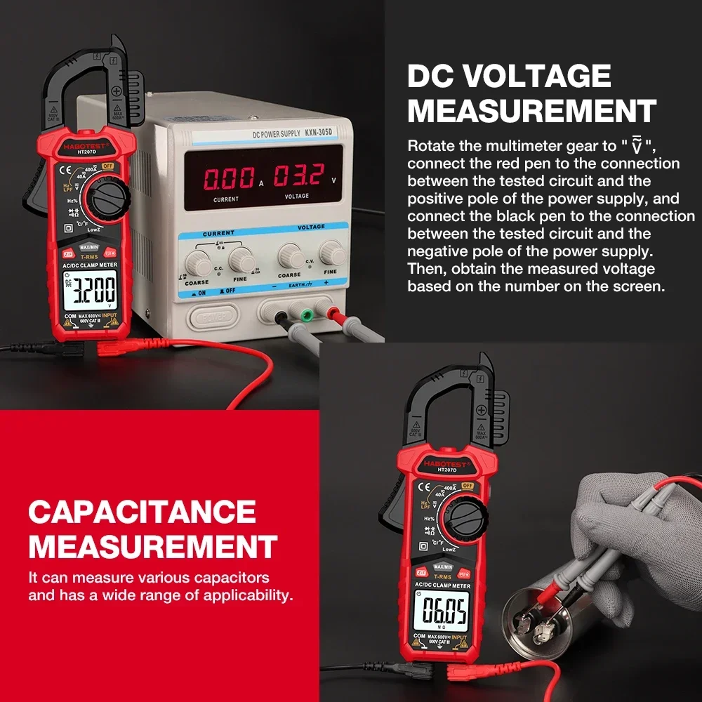 HABOTEST HT207 AC DC Digital Clamp Meter Multimeter Pinza Amperimetrica True RMSTrue RMS NCV Voltage Inrush Current Tester