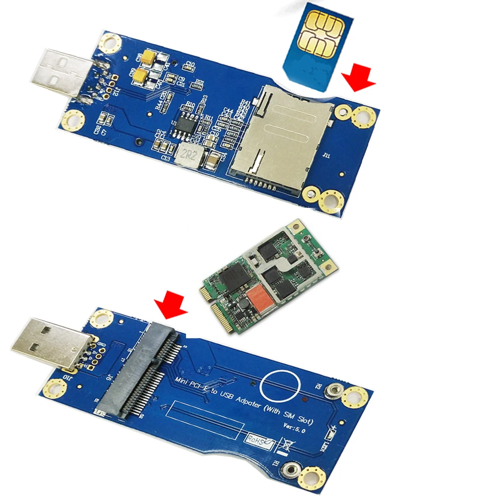 Industrial grade Mini PCI-E to USB Adapter With SIM card Slot for WWAN/LTE Module converts 3G/4G wireless Mini-Card to USB port