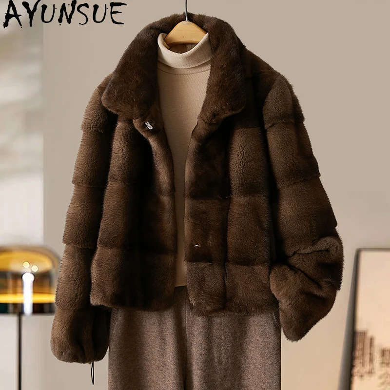 

AYUNSUE Natural Mink Fur Coats for Woman 2025 Ladies Winter Coats and Jackets Luxury Clothes High Quality Woman Coats Ropa Mujer