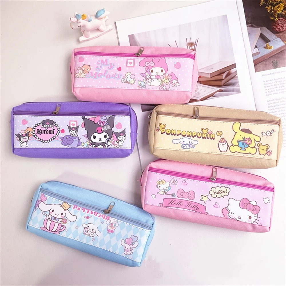 산리오 필통 Sanrio Hello Kitty Pencil Bag Kuromi Cinnamoroll My Melody Pencil Case Kids Stationery Box School Supplies Storage Bags