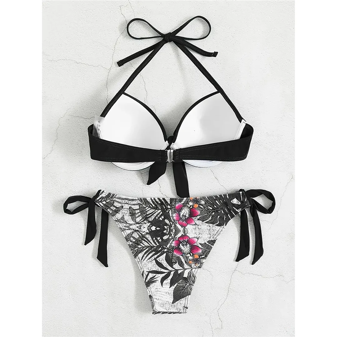 S - XL Sexy Blumenmuster-Bikini mit Bügel, Damen-Badeanzug, zweiteiliges Bikini-Set, Badebekleidung, Badeanzug, Modell V5984 – Detail 10