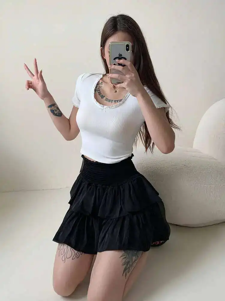 Spódniczka Tortowa Biała Puszysta Z Wysokim Stanem Dziewczęca Krótka Spódniczka Do Połowy Łydki Czarna Spódniczka Baletowa Modna Słodka Koreańska Damska Nowość 2024 55OK
