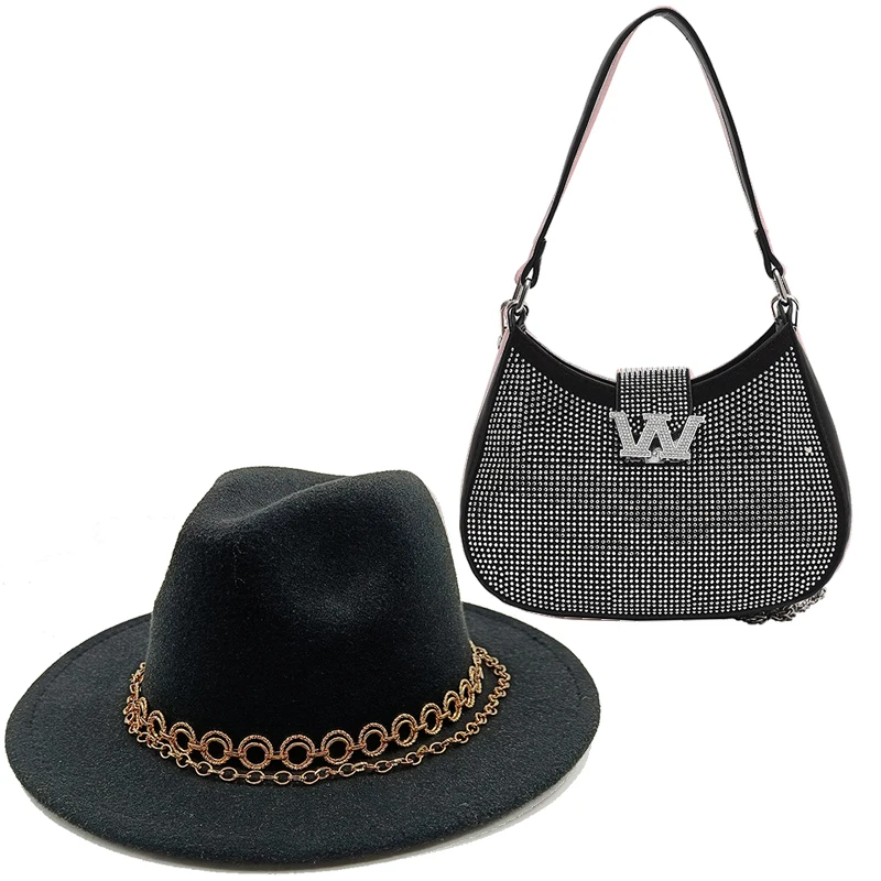 Fedoras Hat 2-piece Sets Autumn Winter 2022 Luxury Accessories Large Splicing Bag and Hat Set Panama Church Jazz Cap