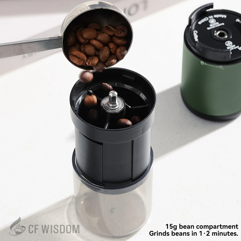 Picture 5: CF WISDOM Mobile Rechargeable Coffee Grinding System with 15g Bean Capacity 420 Stainless Steel Construction Five Star Burr Camp