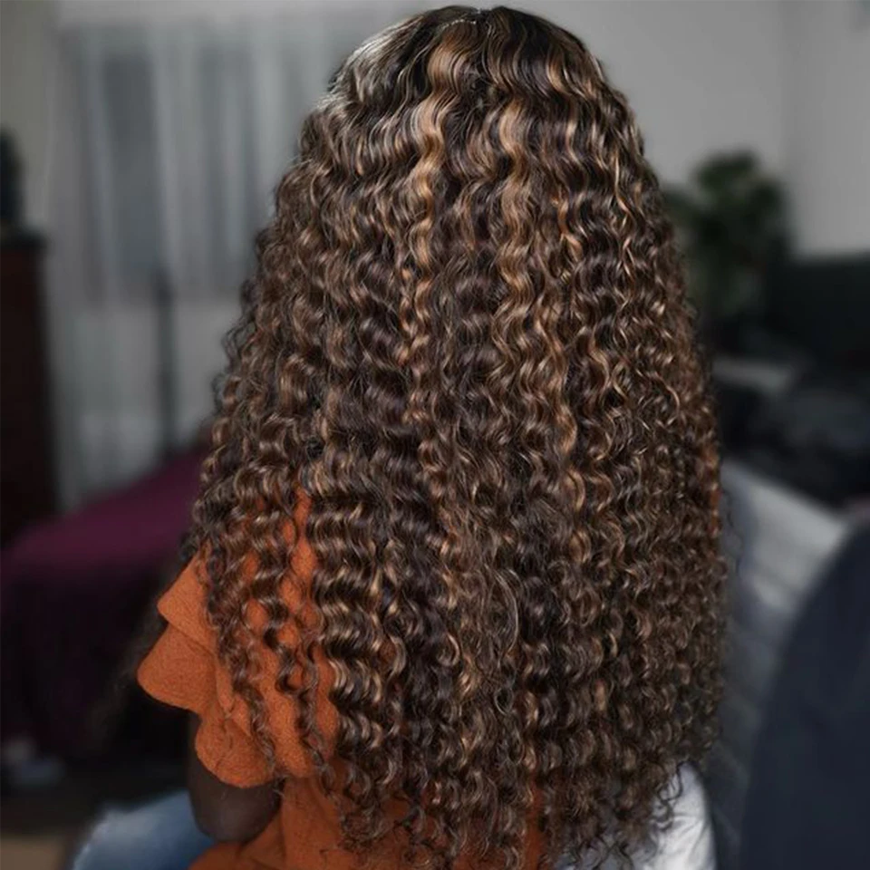 Megeen 13x4 HD parrucca frontale in pizzo evidenziare onda profonda parrucca anteriore in pizzo trasparente capelli umani con capelli del bambino P4/27 capelli vergini ricci