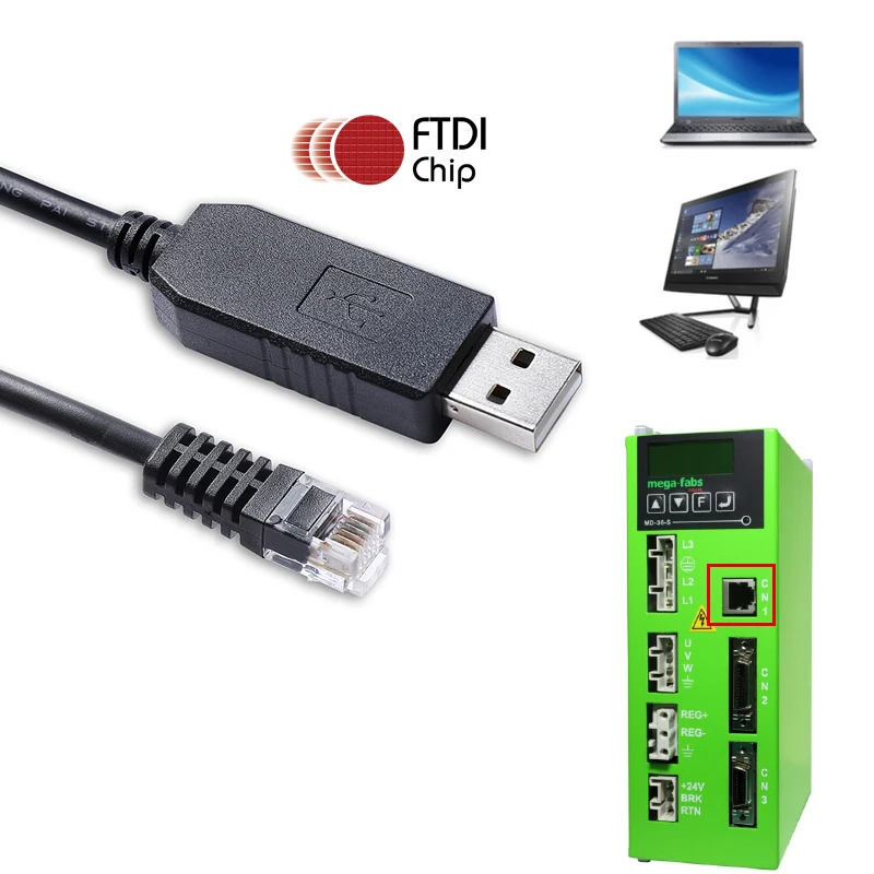 

FTDI USB RS232 Serial to RJ11 6P6C Console Cable for Mega-fabs D1 Servo Drive MD-36-S D1-DNT08A Compatible With LMACR21D