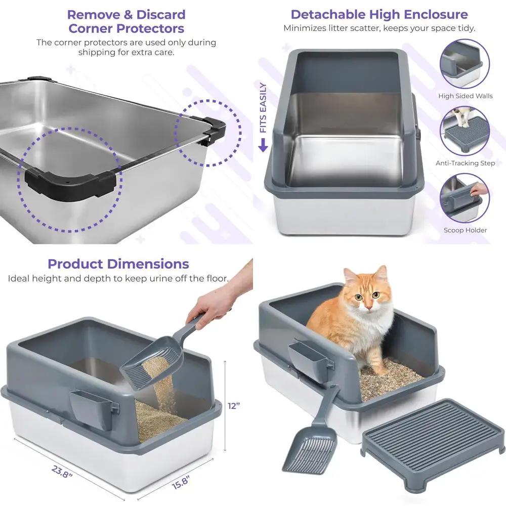 

Stylish XL Enclosed Litter Box with Scoop and Elevated Mat - Durable, Easy Clean, High-Sided Cat Box with Step Scoop - Scratch-R