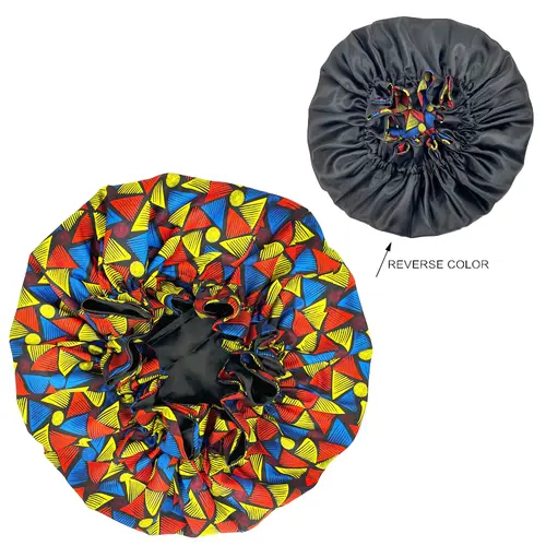 African Pattern Print Bonnet Hijabs Hat Women Night Sleep Cap Double Layer Satin Turban Extra Large Head Wear Lady Head Wrap Hat - Image 10