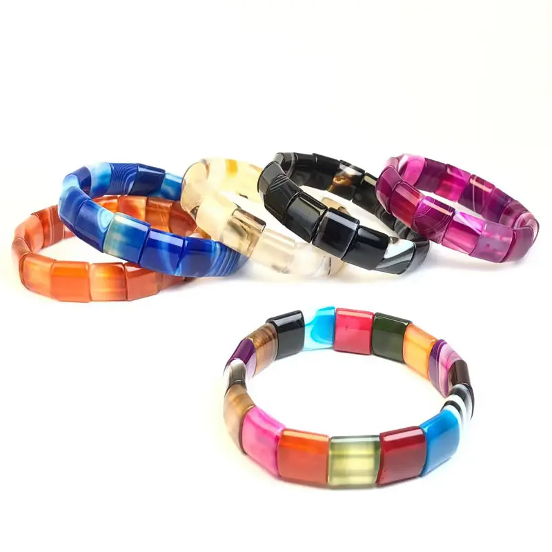 Pillow Shape Natural 13X15mm Stone Beads Agate Bracelet Omen Men Classic Handmade Stretch Jewelry Energy Yoga Gifts