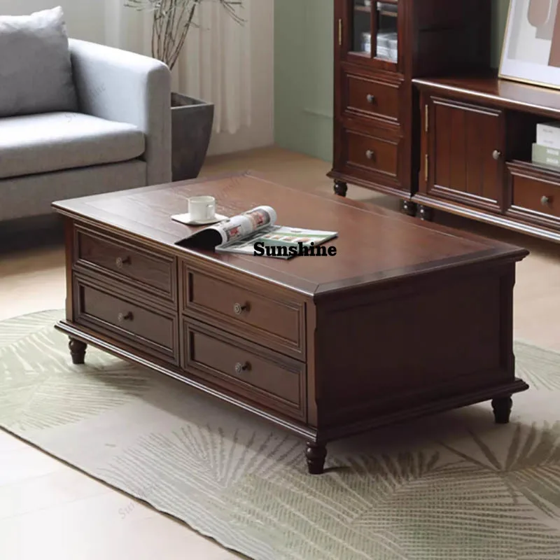 Rectangle American Coffee Table With Storage Retro Aesthetic Mid Century Coffee Table Luxury Unique Table De Salon Furniture