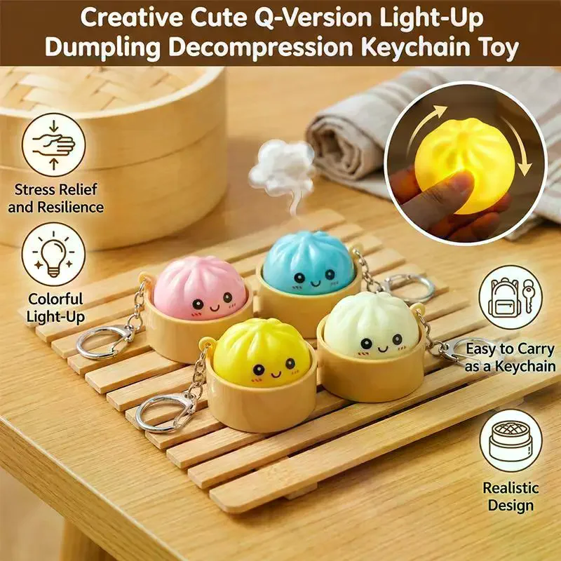 Cute Cartoon Steamed Bun Keychain With Press Activated Light And Stress Relief Perfect For Backpack Decoration Kids Small Gifts