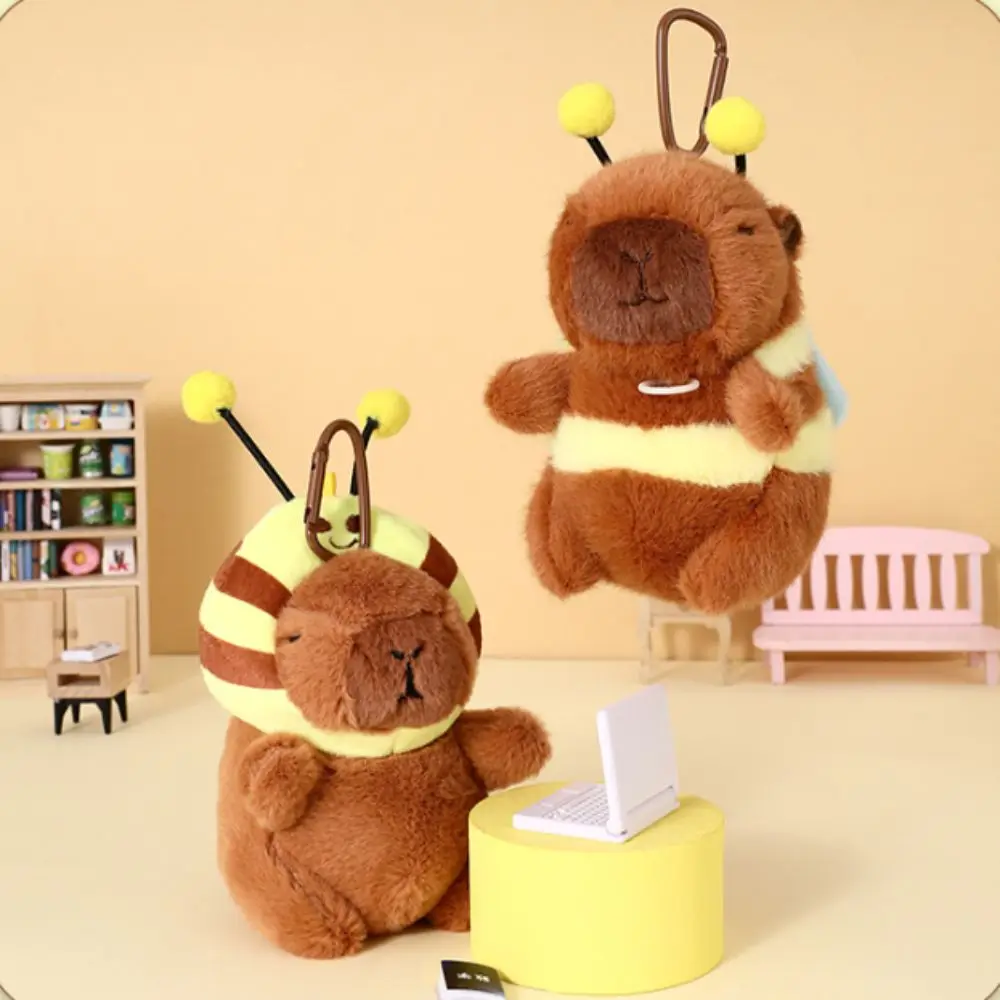 New Cute plush Capybara Keychain Bee Capybara Stuffed Animals Capybara Toy with Drawstring Guinea Pig Backpack Pendant Kids toy