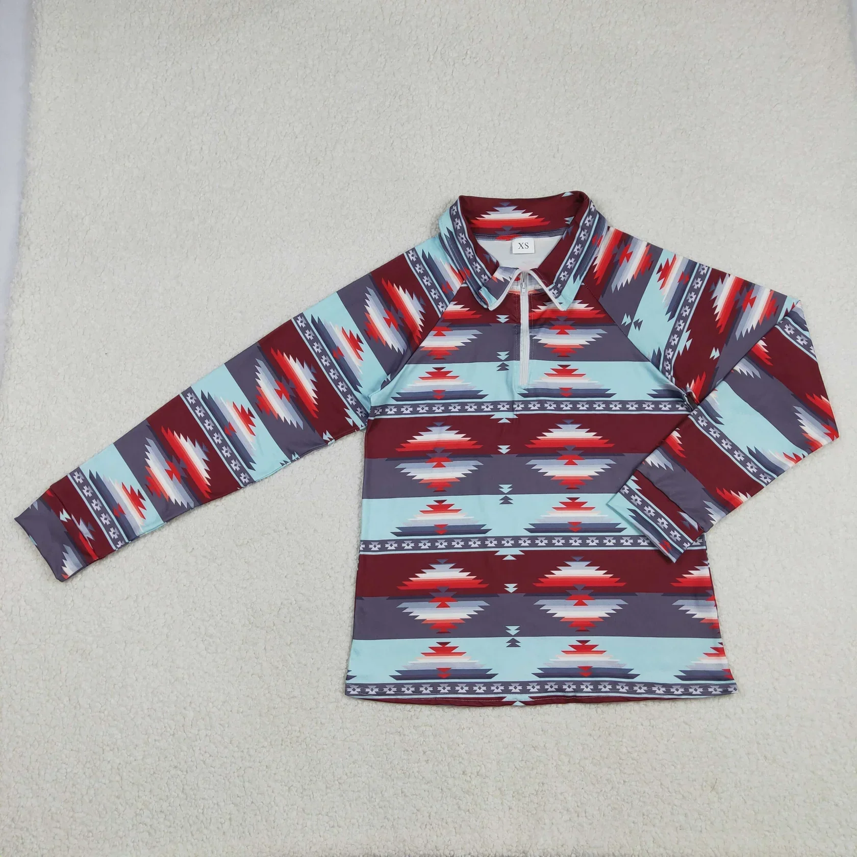 

Wholesale Long Sleeves Adult Woman Zipper Shirt Western Tee Aztec Print Pullover Women Girl T-shirt Clothing