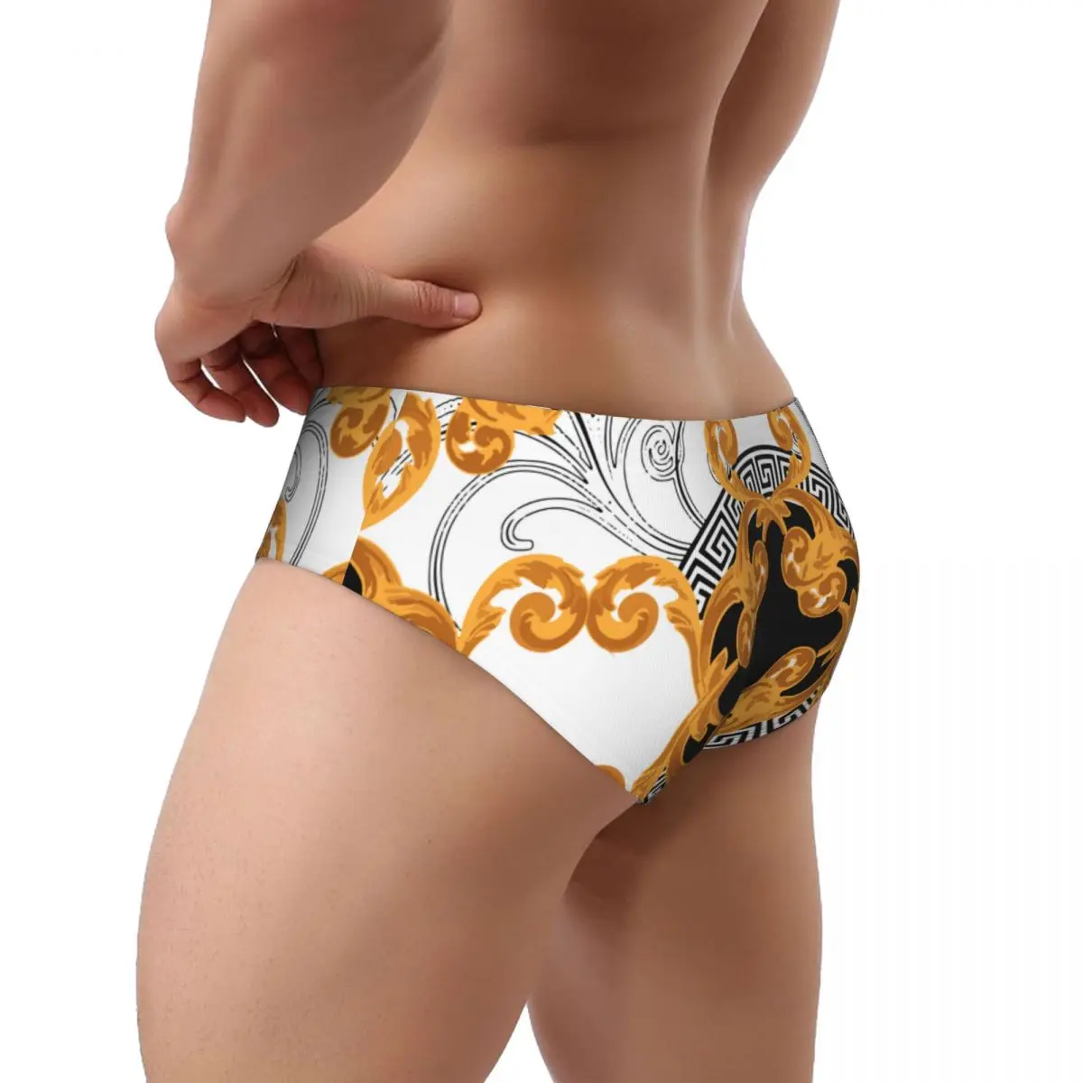 남성용 섹시한 골든 바로크 속옷, 삼각형 반바지, 편안하고 세련된, 부드럽고 얇은 트렁크, 복서 팬티, 도매