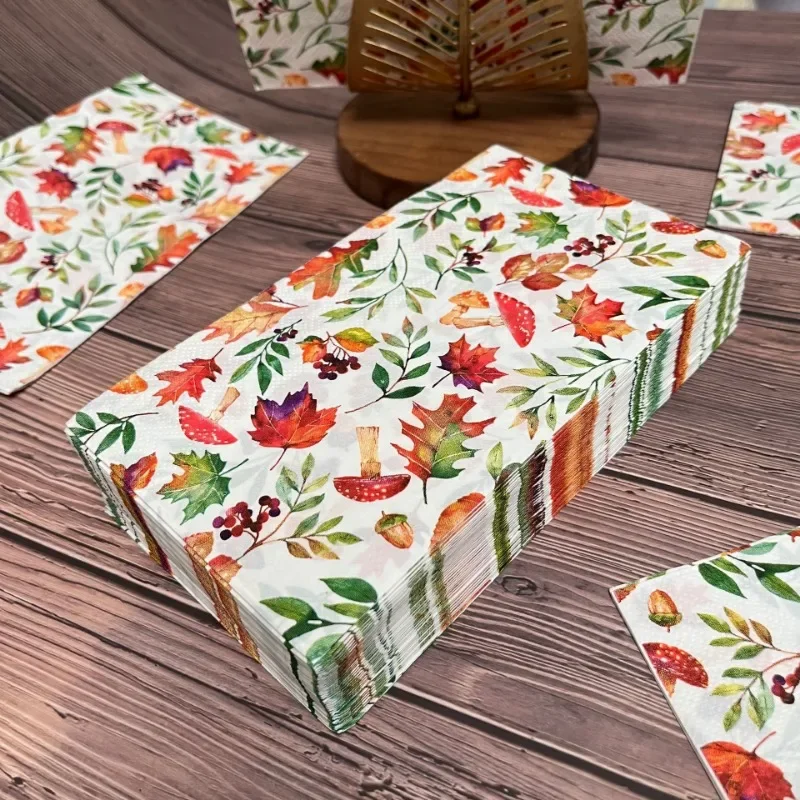 33*40 Large Size 3-Ply Rectangle Thanksgiving Autumn Leaf Mushroom Printed Handkerchiefs Party Printed Tissue Promotional Cheap